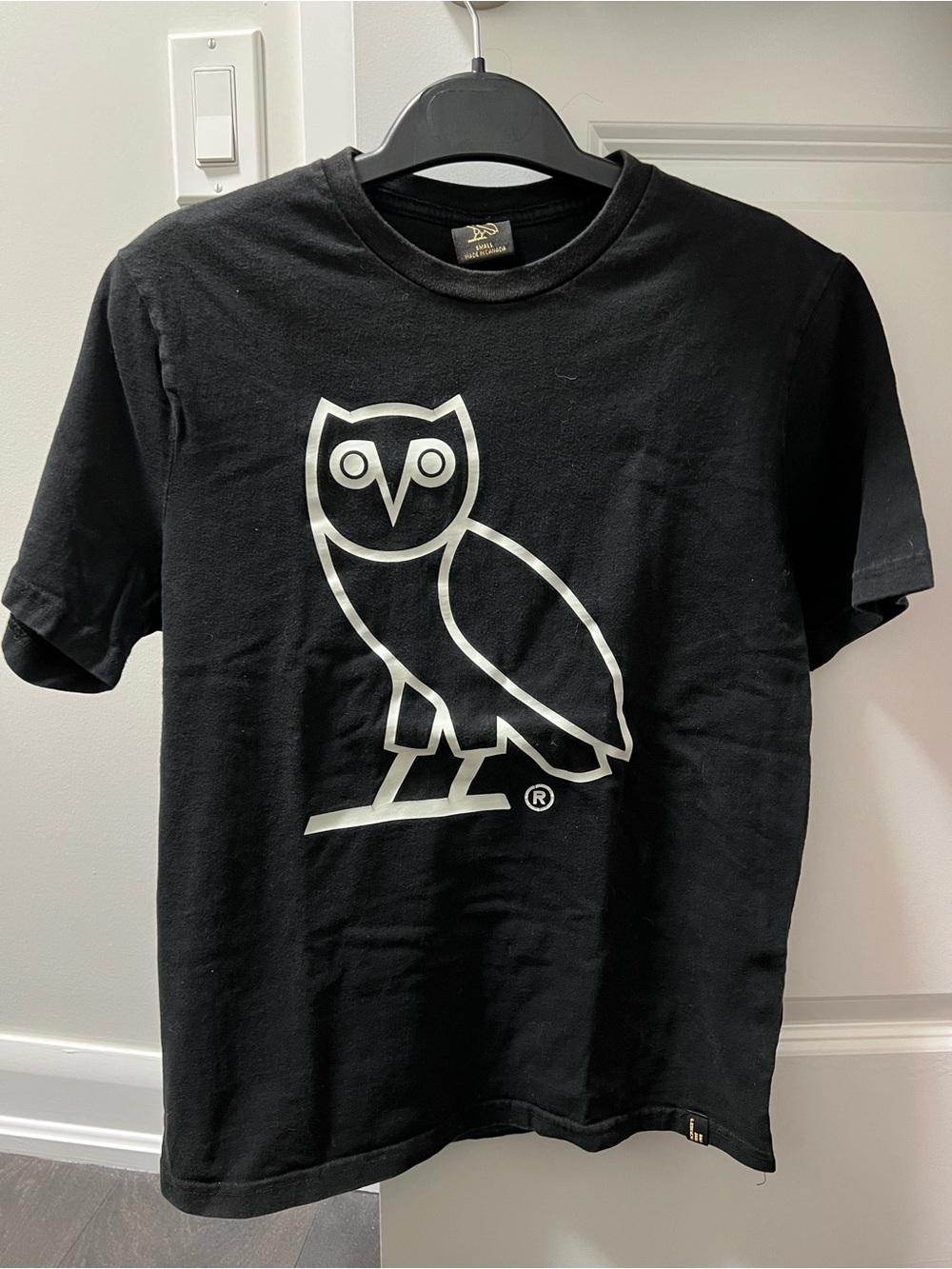 OVO Black Crewneck Tee with White Owl Accent